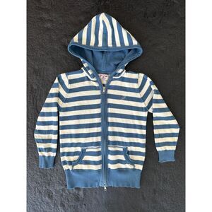 Vintage Y2k Heritage 1981 Blue Cream White Striped Hoodie Jacket Girls 10/12